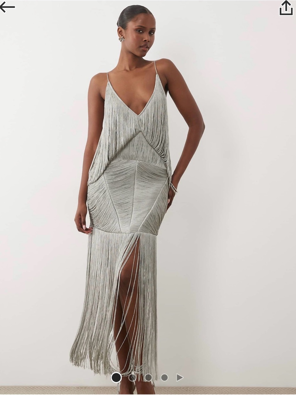 ASOS Silver Fringe V‑Neck Maxi Dress
